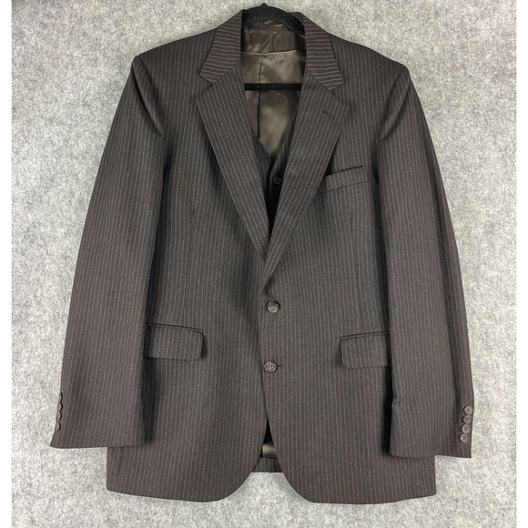 Stafford 3 Piece Suit Brown Striped Blazer 44R Pant 35x29 Vest Classic Career - Picture 2 of 16